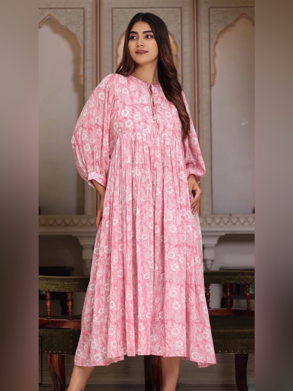 Emilie Hand Block Printed Cotton Boho Dress
